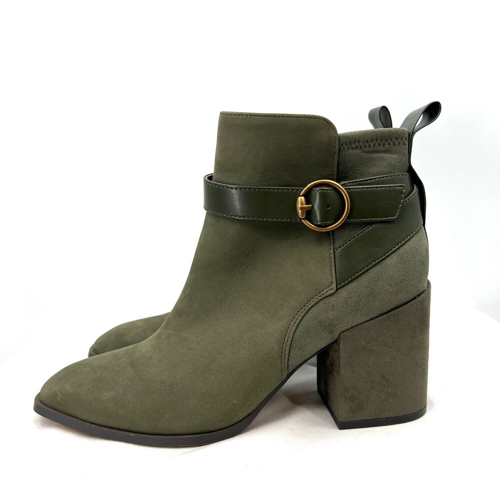 Vionic Tenley Womens 10 Olive Green Nubuck Leather Block Heel Ankle Boots